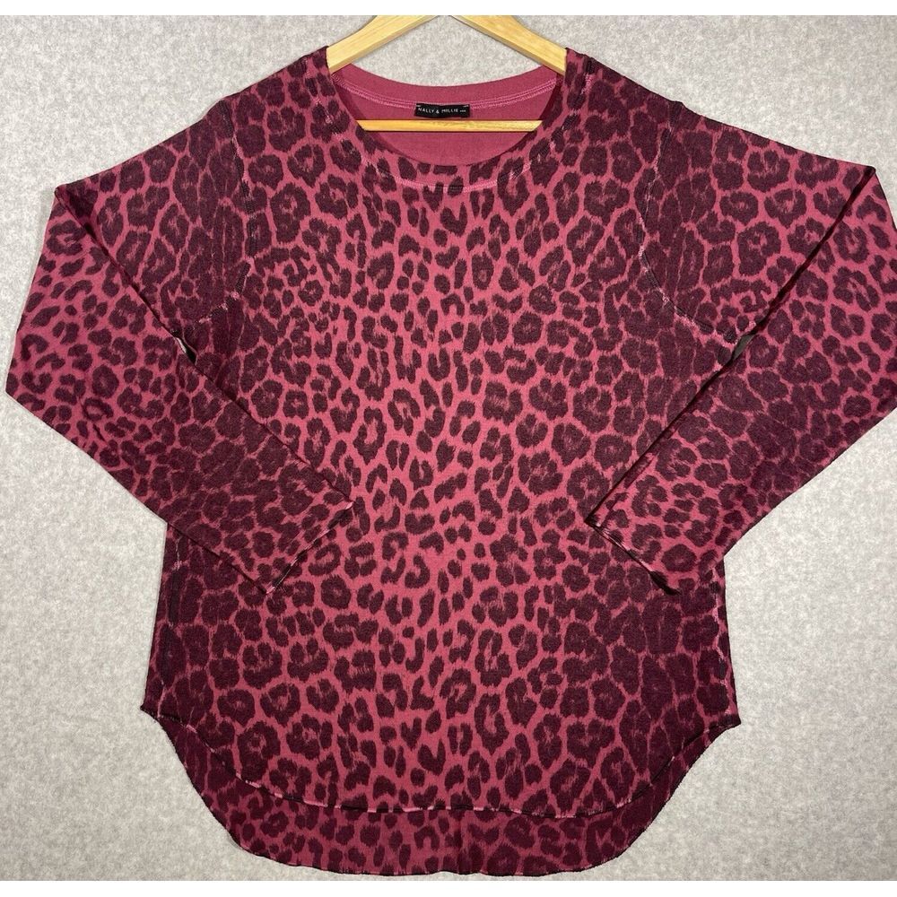 Nally & Millie Womens Top Size Large Leopard Print Long Sleeve Hot‎ Pink Black